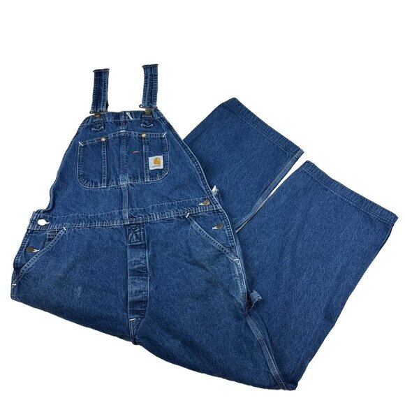 Carhartt Overalls Mens 38 Carpenter Bib Work Wear Dark Wash Denim Farmer R07